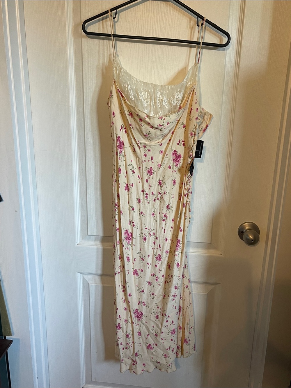 Moda International Cream Slip Dress with Pink Floral Accent